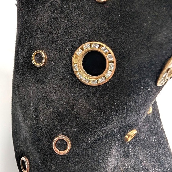 Giuseppe Zanotti Black Suede Rhinestone Studded Ankle Boots Heel Women Size 38 - Picture 4 of 9